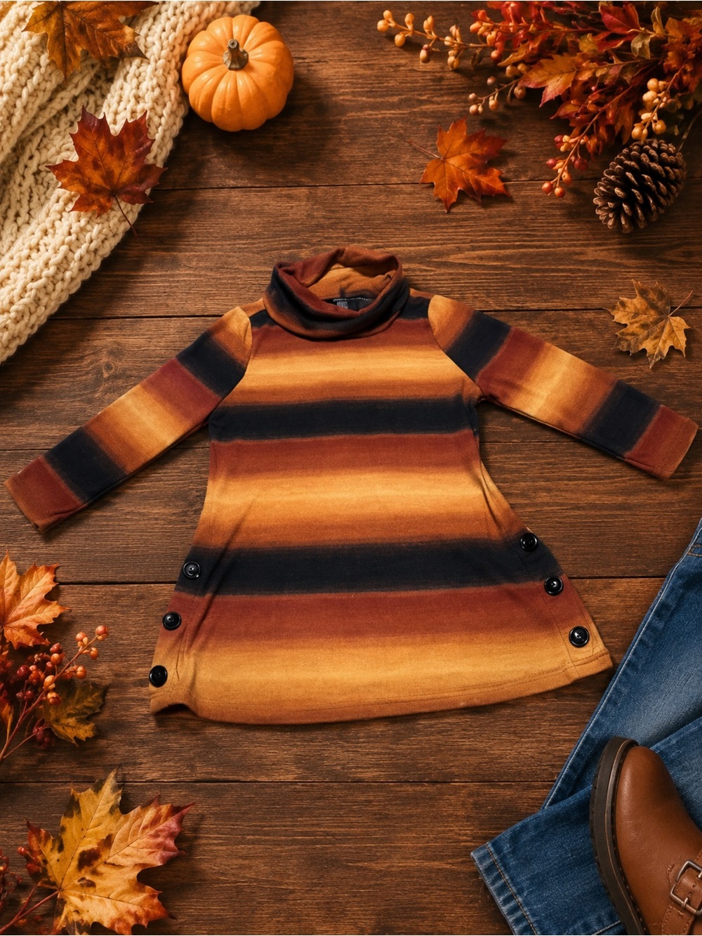Robert Louis Striped Cowl Neck Tunic - Brown, Black, Gold